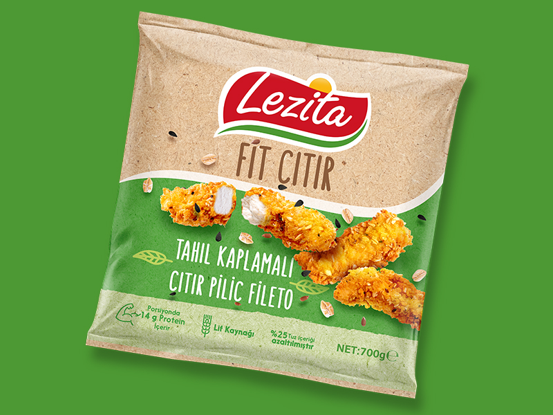 crispy chicken packaging isolated on green background