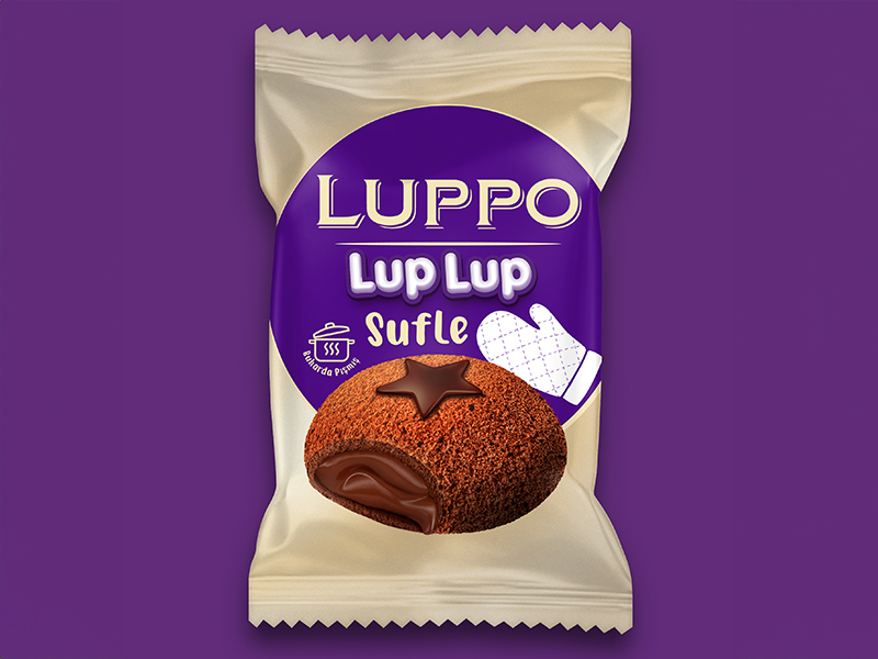 luppo lup lup souffle packaging isolated on purple background
