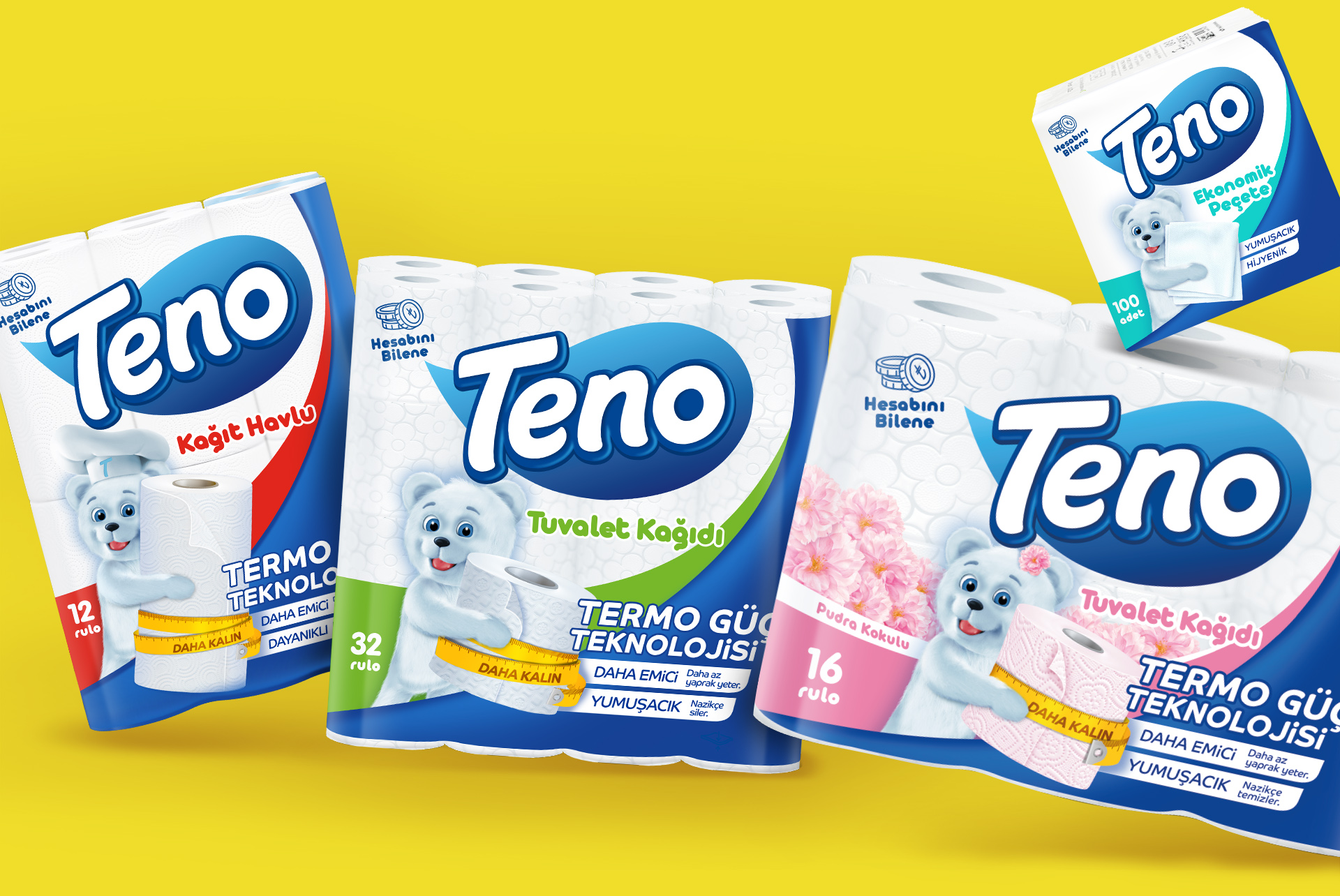 display of toilet paper, paper towel and napkin products